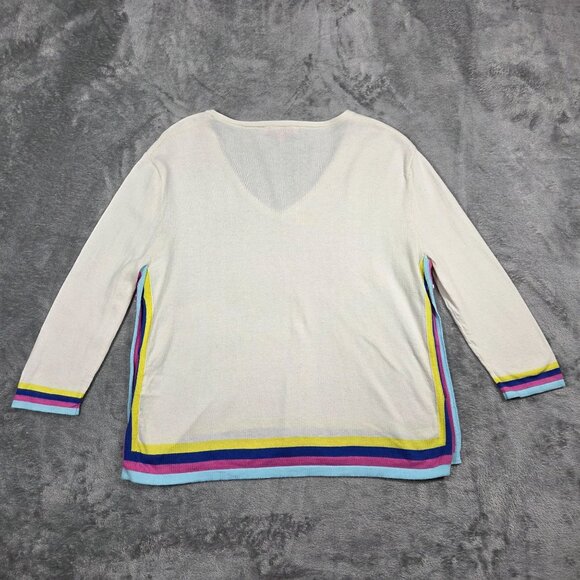 Vilagallo Sweater Womens XS Cream Rainbow Stripe Cashmere Blend Beachy Resort - Picture 8 of 10
